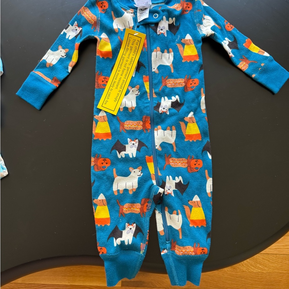 Kids One Piece Pajamas - Blue with Dog Print